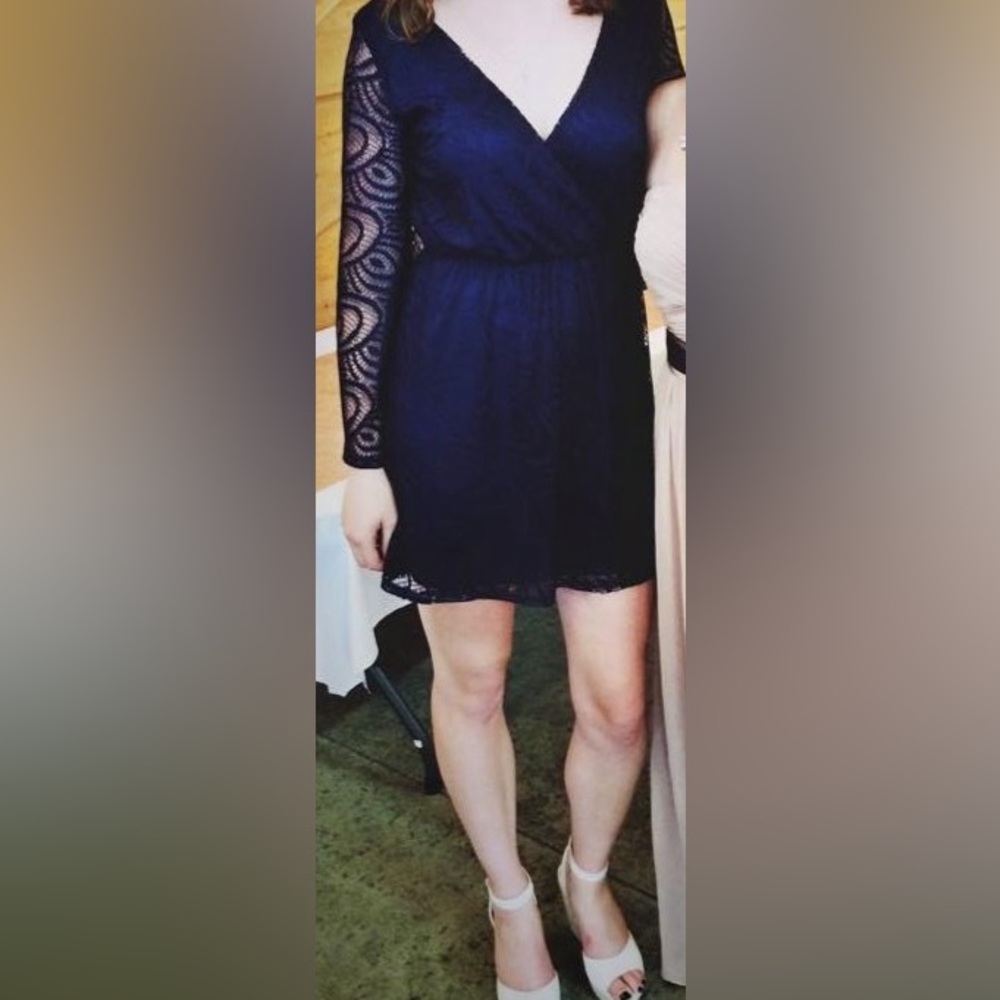 Navy blue dress with bell sleeves